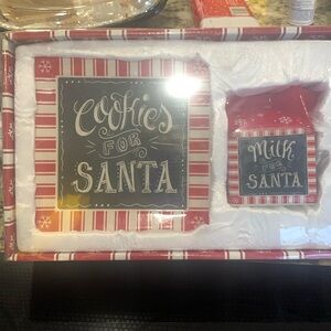 Festive Red and White Holiday Cookie and Milk Set